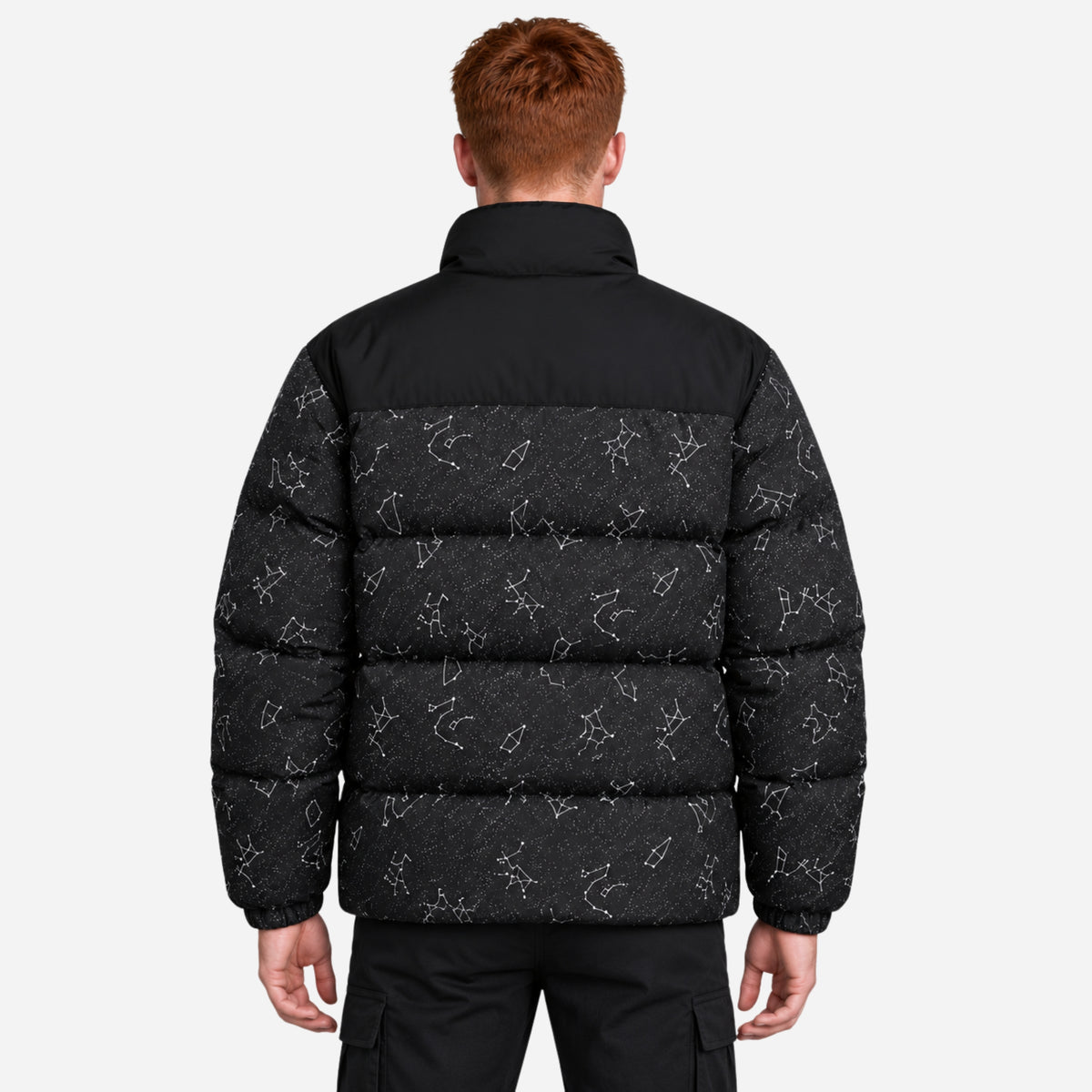 Men’s Constellation-Print Stand-Collar Puffer Jacket-Fowsa