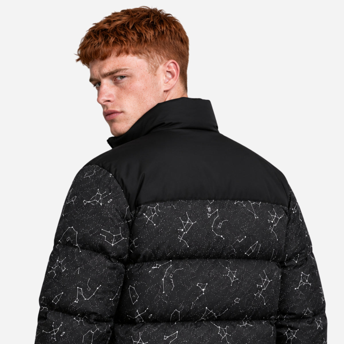 Men’s Constellation-Print Stand-Collar Puffer Jacket-Fowsa