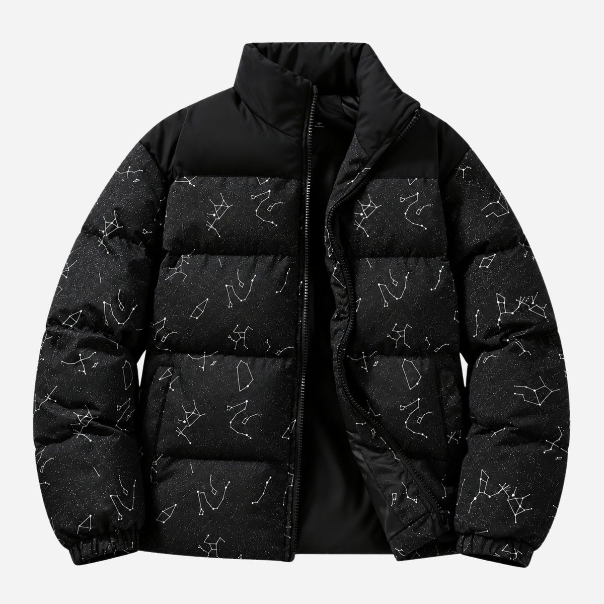 Men’s Constellation-Print Stand-Collar Puffer Jacket-Fowsa