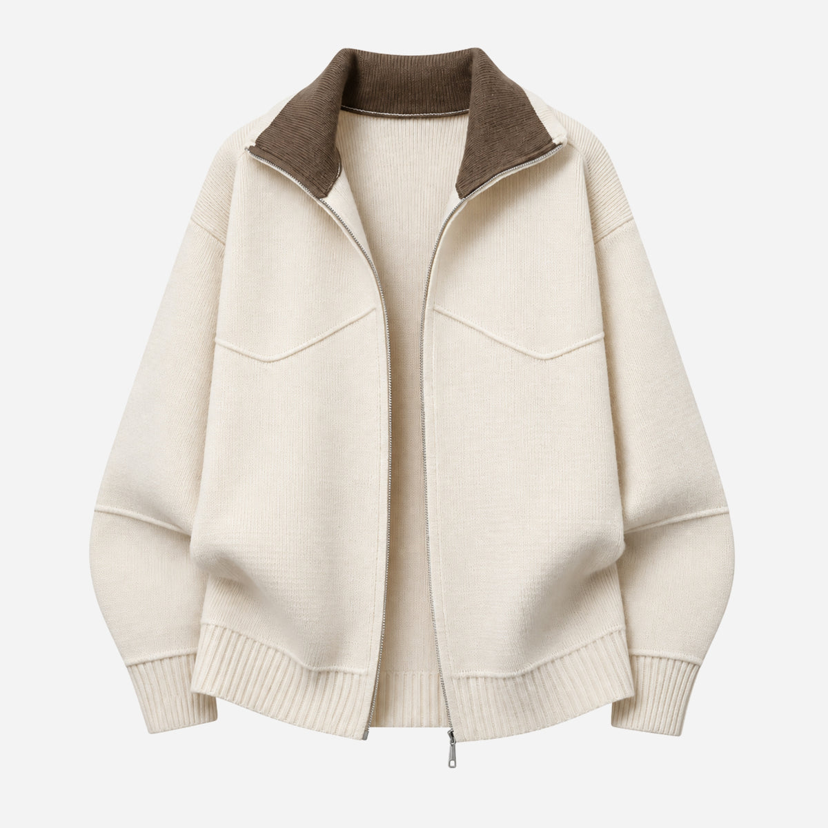 Men’s Contrast-Collar Full-Zip Knitted Jumper-Fowsa
