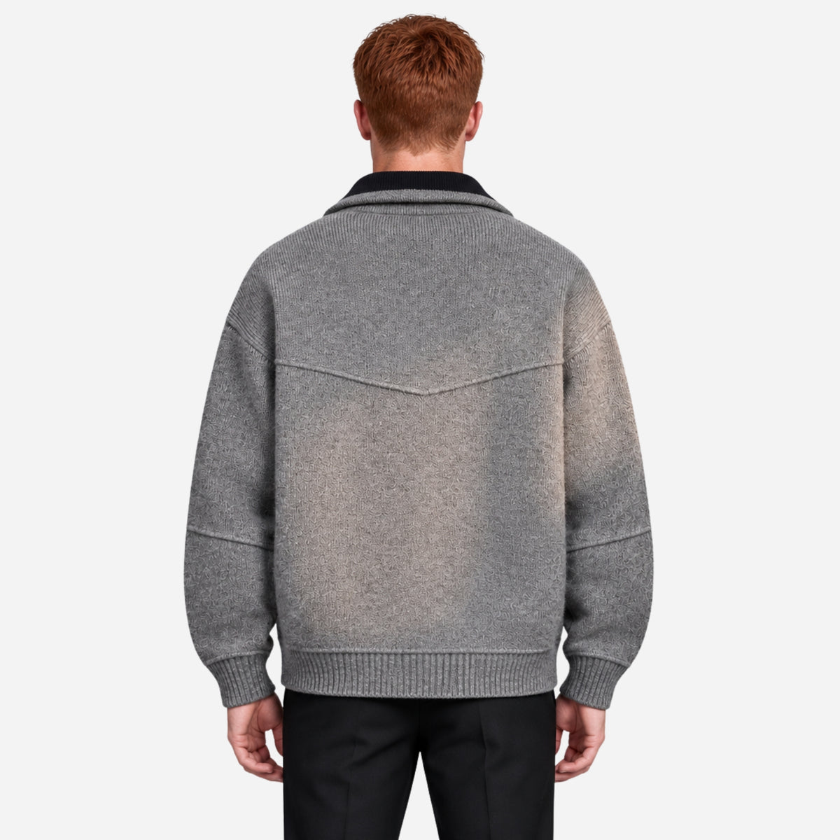 Men’s Contrast-Collar Full-Zip Knitted Jumper-Fowsa