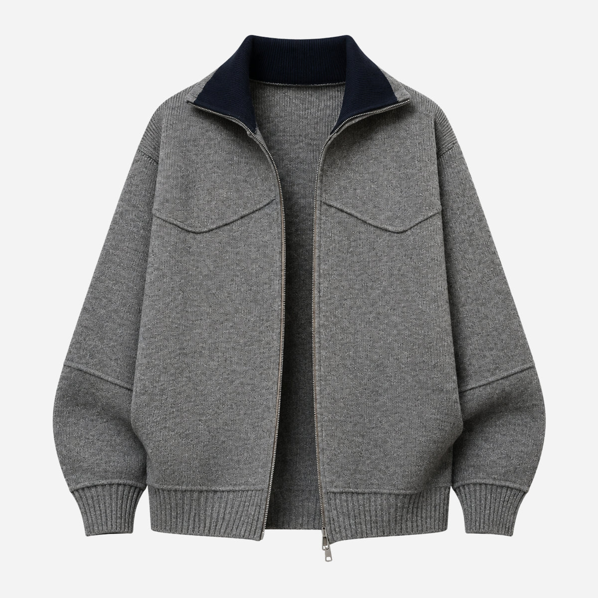 Men’s Contrast-Collar Full-Zip Knitted Jumper-Fowsa