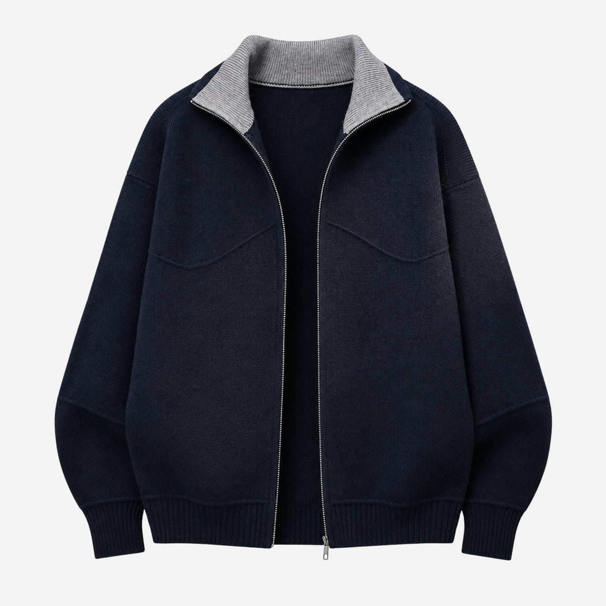 Men’s Contrast-Collar Full-Zip Knitted Jumper-Fowsa