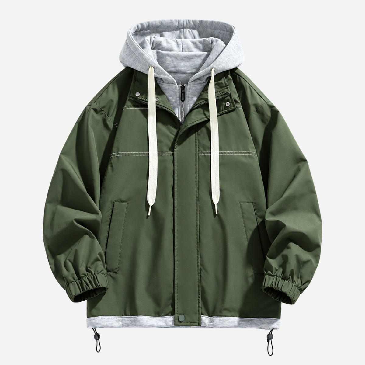 Men’s Contrast-Hood Drawcord Utility Jacket-Fowsa