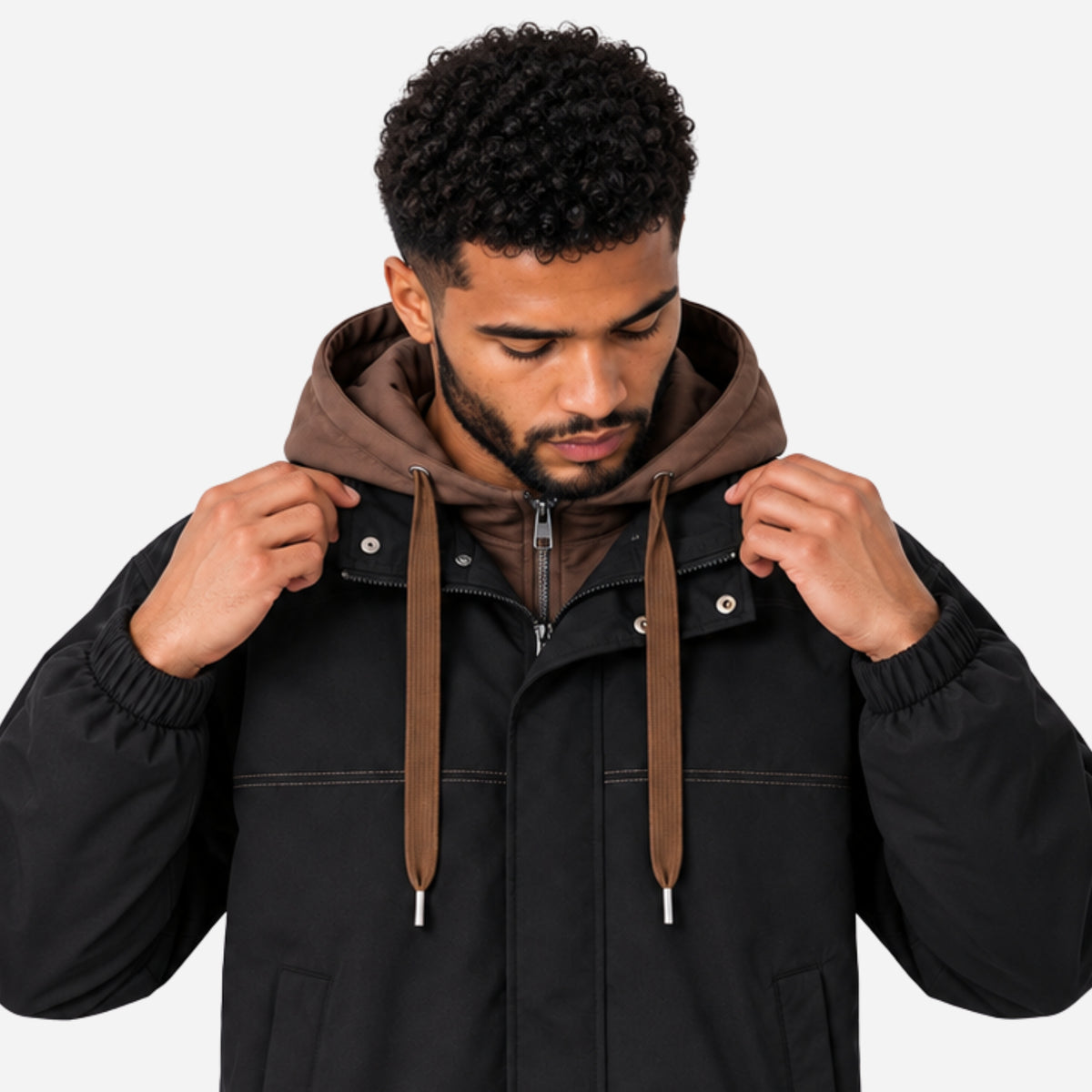 Men’s Contrast-Hood Drawcord Utility Jacket-Fowsa