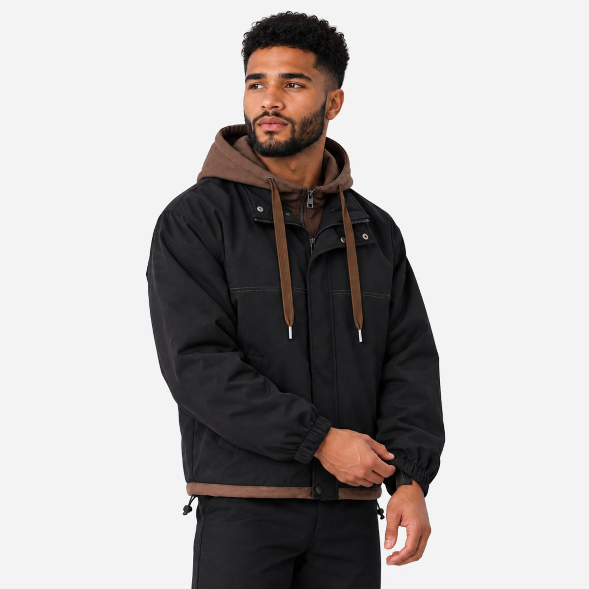Men’s Contrast-Hood Drawcord Utility Jacket-Fowsa