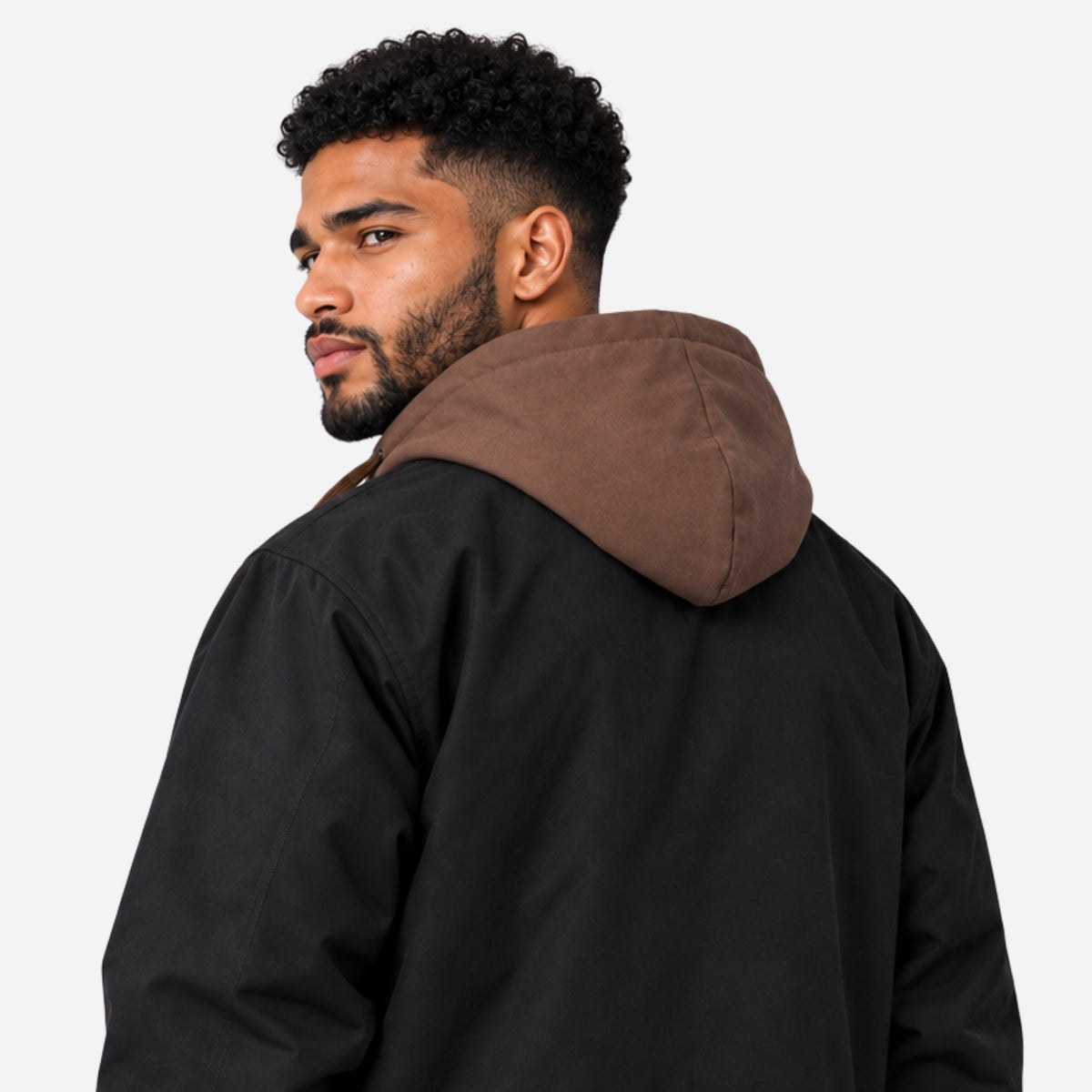 Men’s Contrast-Hood Drawcord Utility Jacket-Fowsa