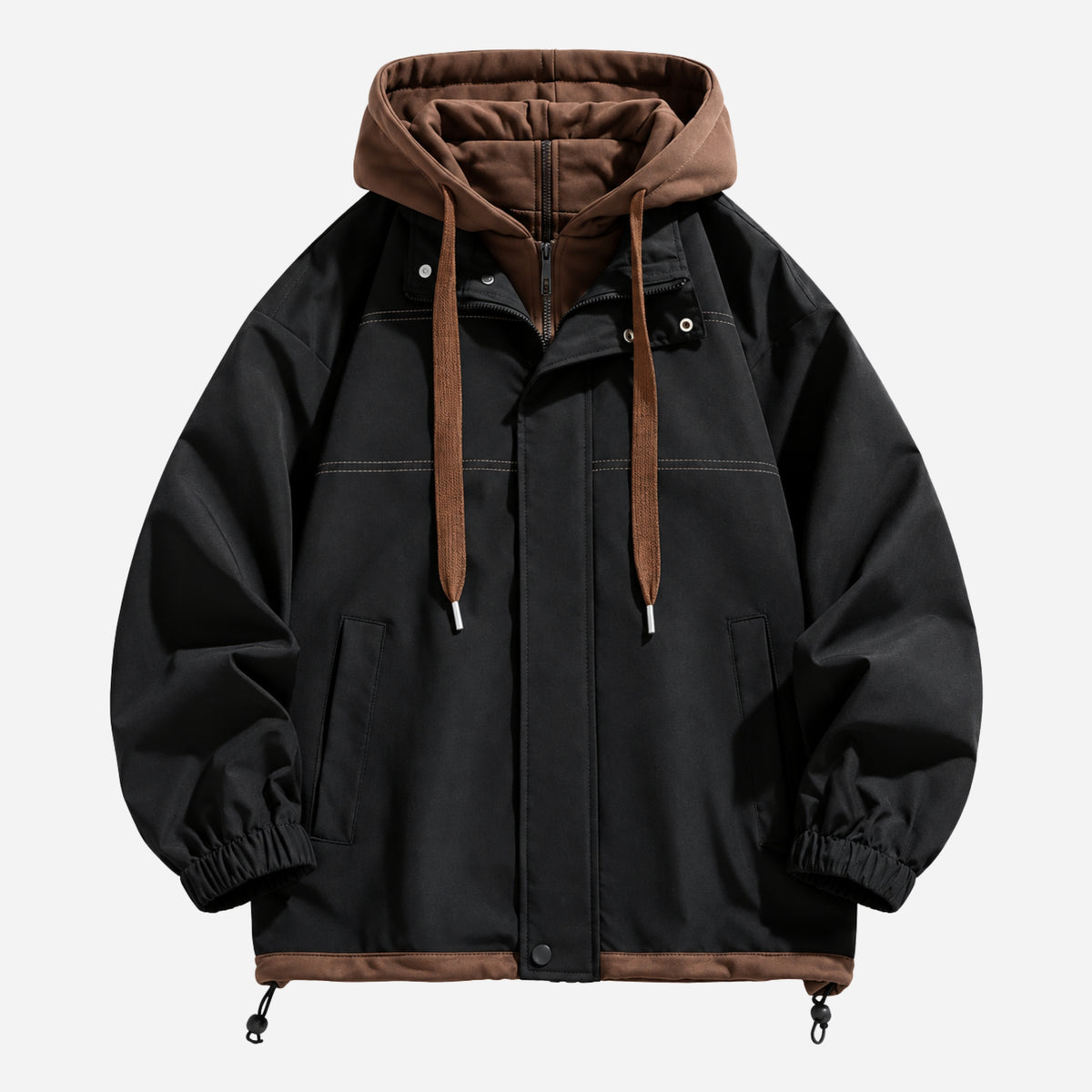 Men’s Contrast-Hood Drawcord Utility Jacket-Fowsa