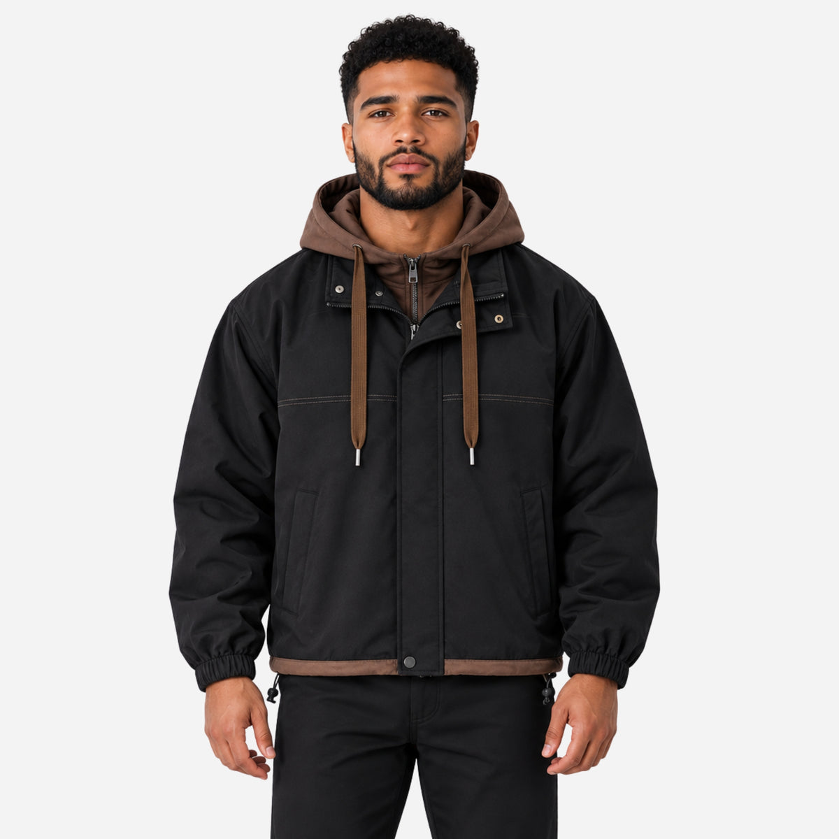 Men’s Contrast-Hood Drawcord Utility Jacket-Fowsa