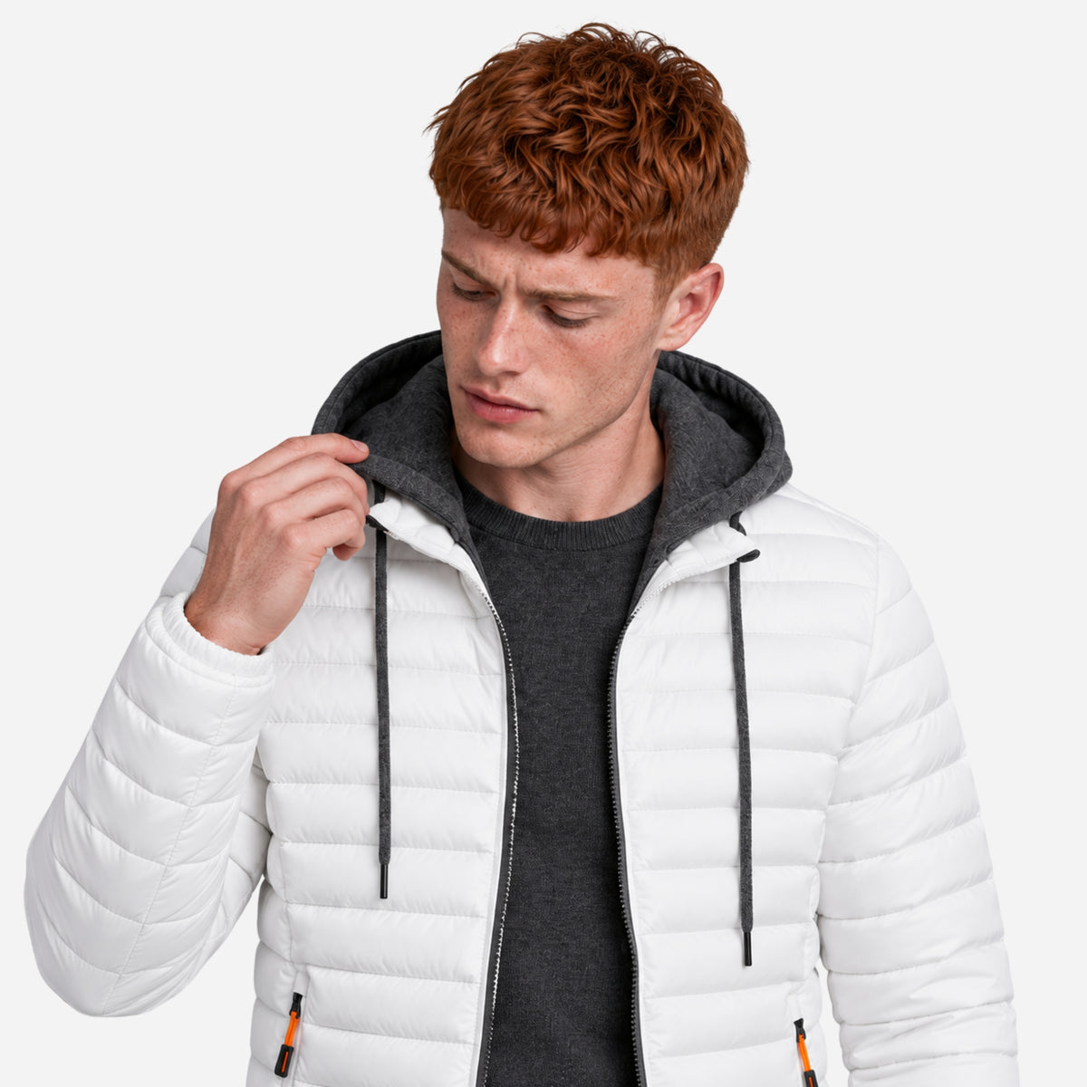 Men’s Contrast-Hood Quilted Puffer Jacket-Fowsa