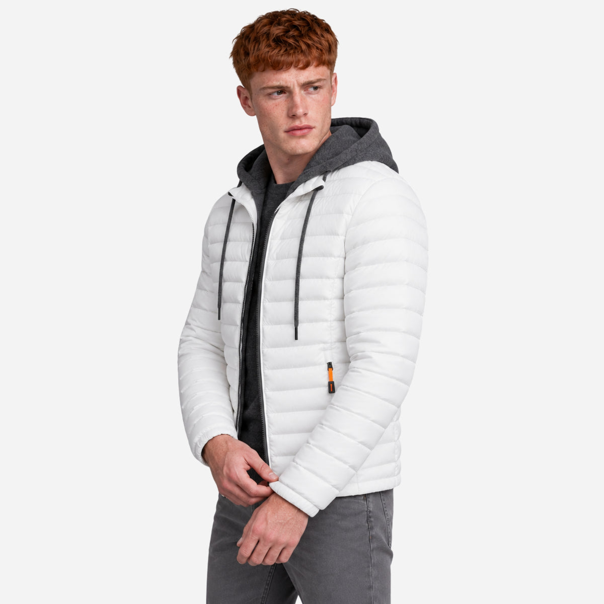Men’s Contrast-Hood Quilted Puffer Jacket-Fowsa