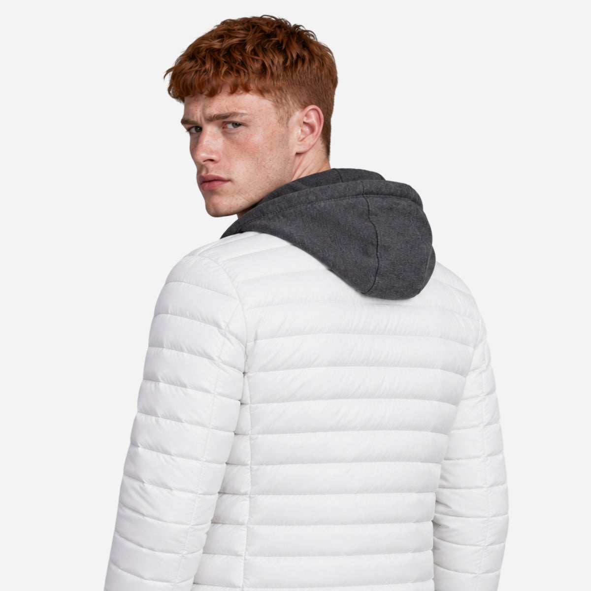 Men’s Contrast-Hood Quilted Puffer Jacket-Fowsa
