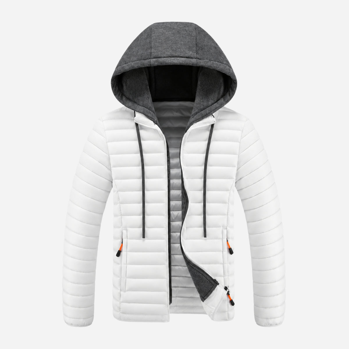 Men’s Contrast-Hood Quilted Puffer Jacket-Fowsa