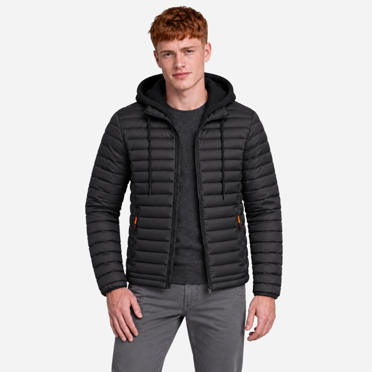 Men’s Contrast-Hood Quilted Puffer Jacket-Fowsa