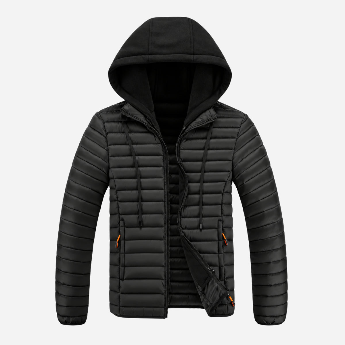 Men’s Contrast-Hood Quilted Puffer Jacket-Fowsa
