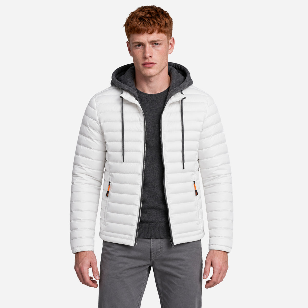 Men’s Contrast-Hood Quilted Puffer Jacket-Fowsa