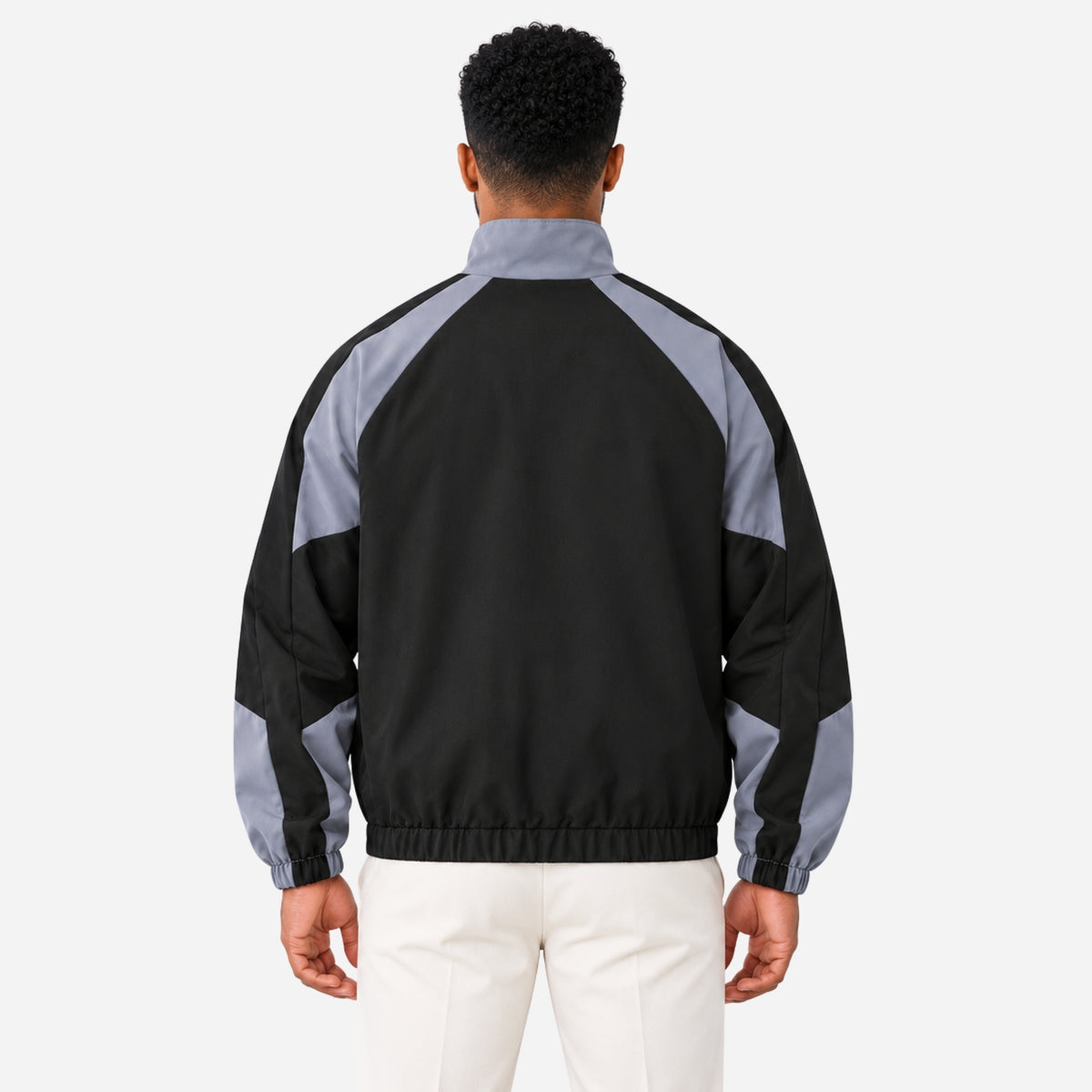 Men’s Contrast-Panel High-Neck Windbreaker Jacket-Fowsa