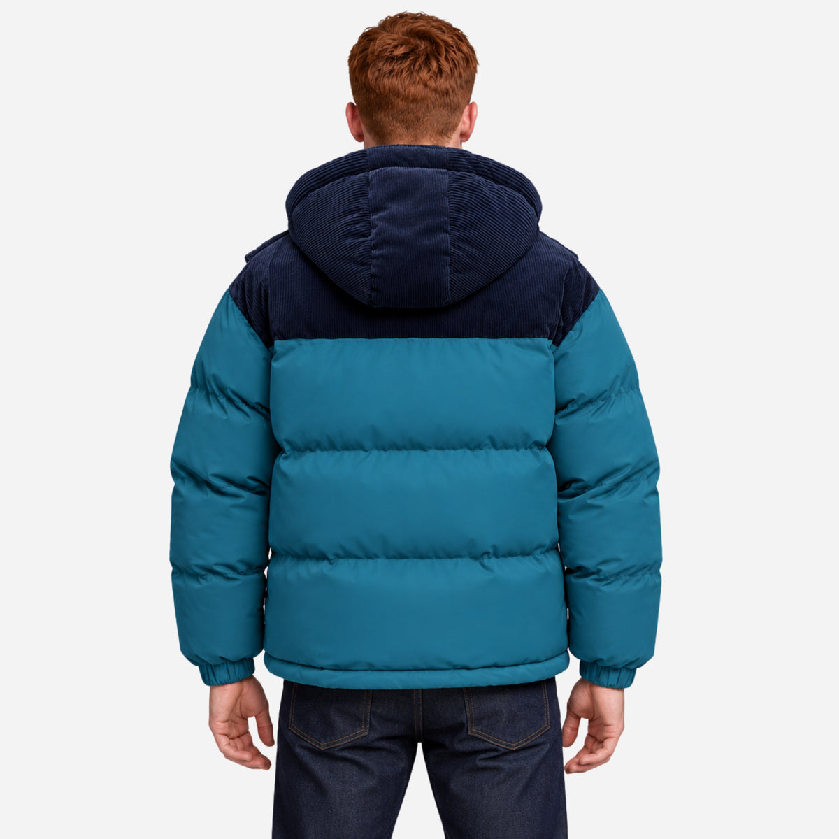 Men’s Contrast-Panel Hooded Puffer Jacket-Fowsa
