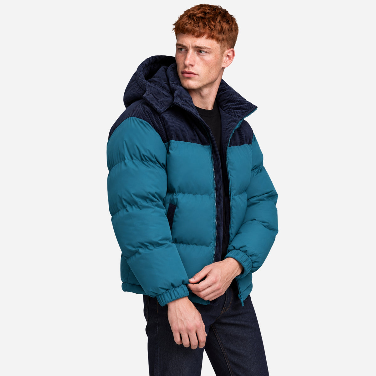 Men’s Contrast-Panel Hooded Puffer Jacket-Fowsa