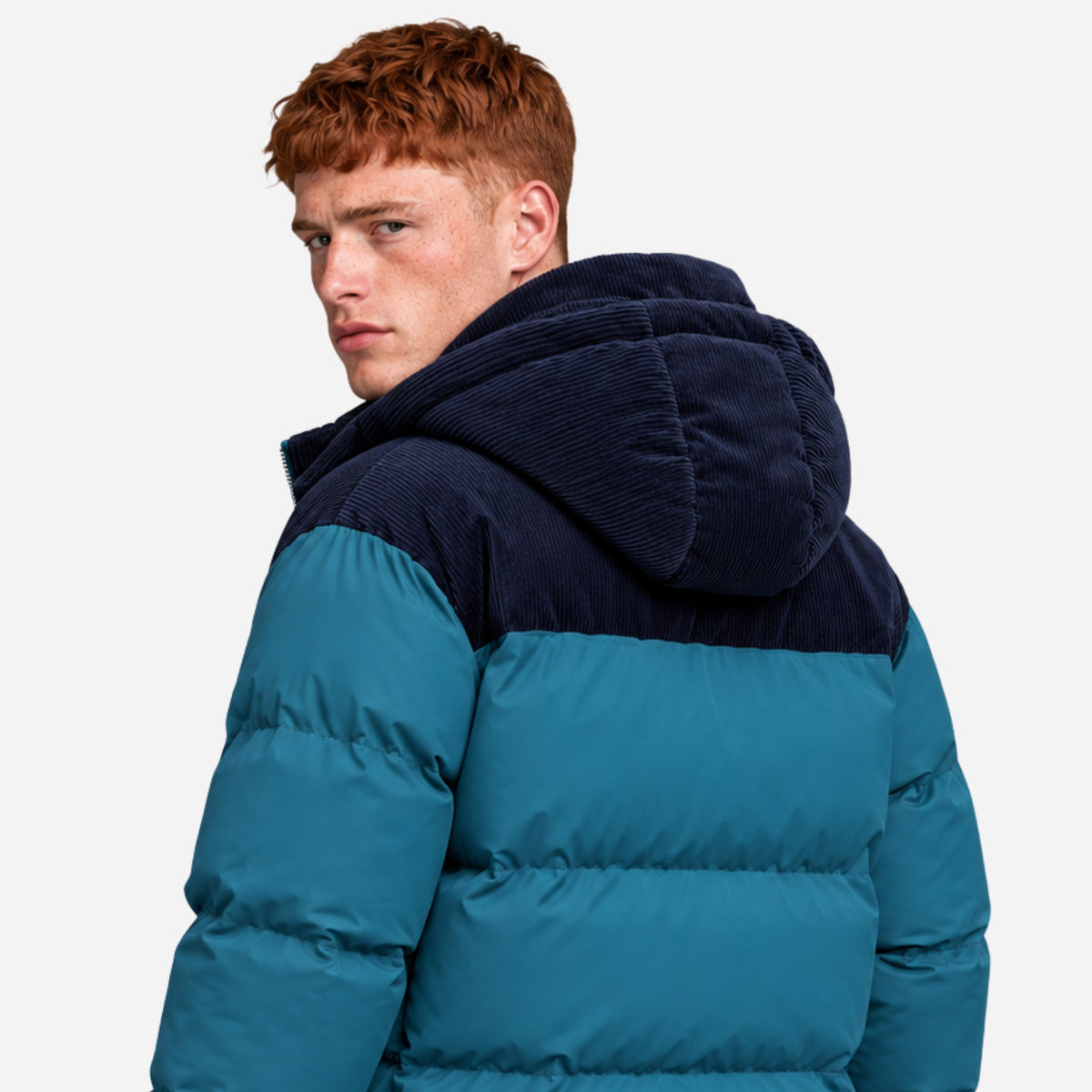 Men’s Contrast-Panel Hooded Puffer Jacket-Fowsa