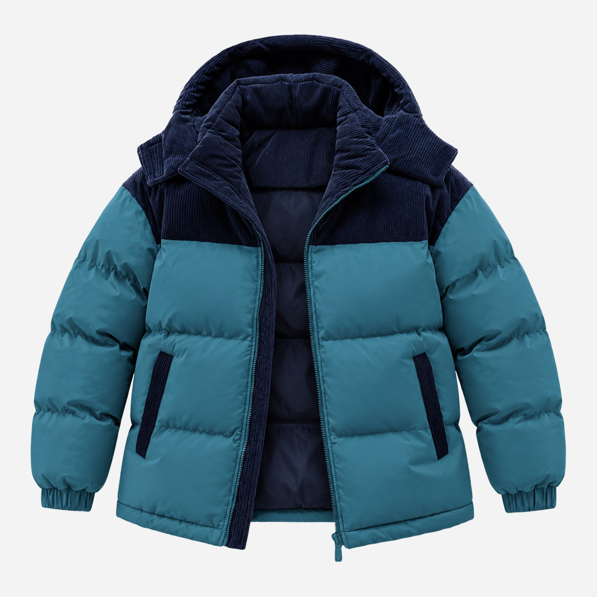 Men’s Contrast-Panel Hooded Puffer Jacket-Fowsa