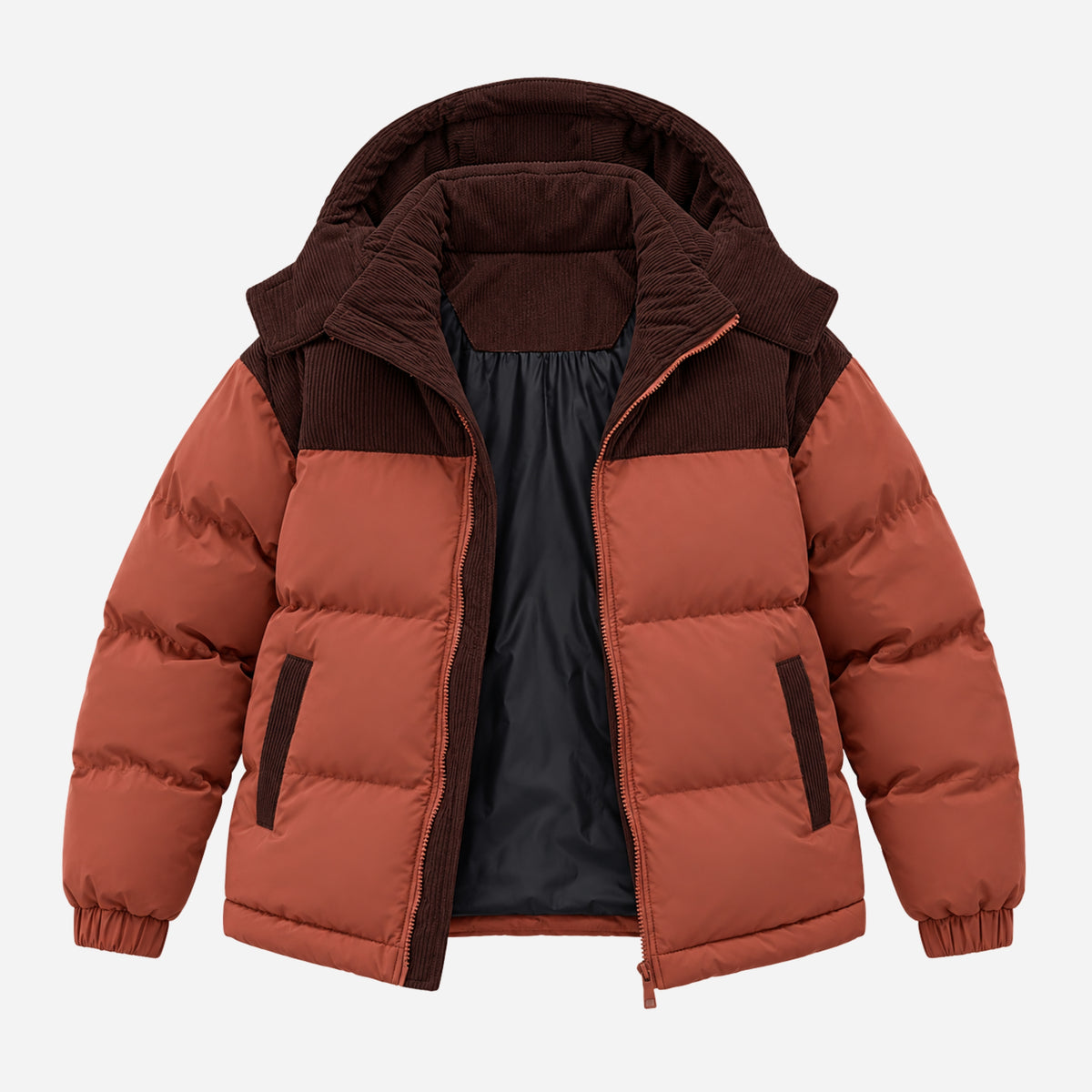 Men’s Contrast-Panel Hooded Puffer Jacket-Fowsa