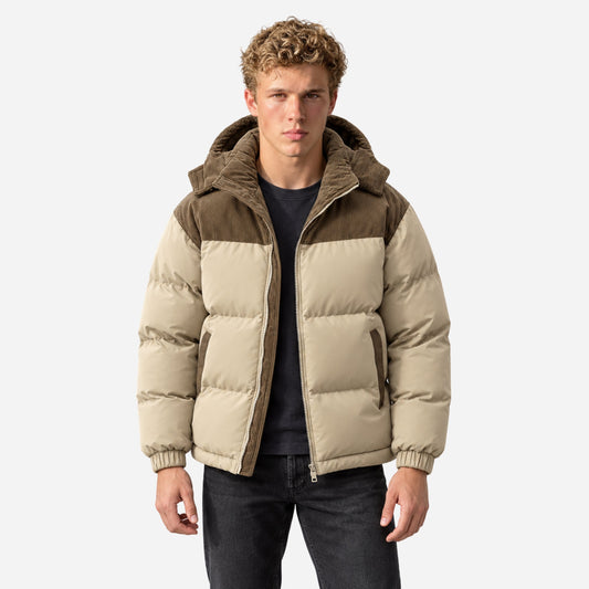 Men's Contrast-Panel Hooded Winter Puffer Jacket-Fowsa
