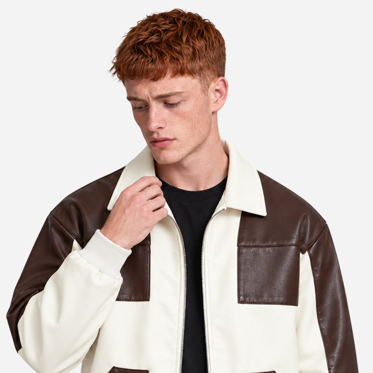 Men’s Contrast-Panel Multi-Pocket Zip Jacket-Fowsa