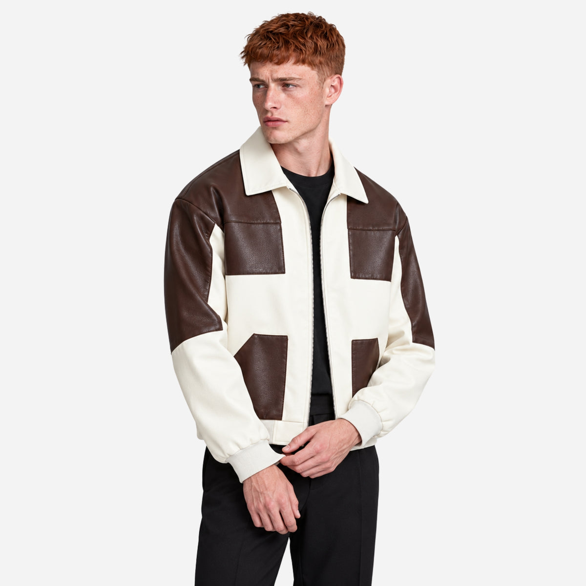 Men’s Contrast-Panel Multi-Pocket Zip Jacket-Fowsa