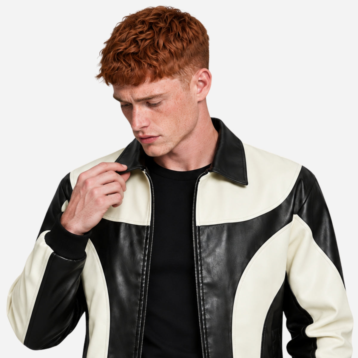 Men’s Contrast-Panel Zip-Up Bomber Jacket-Fowsa