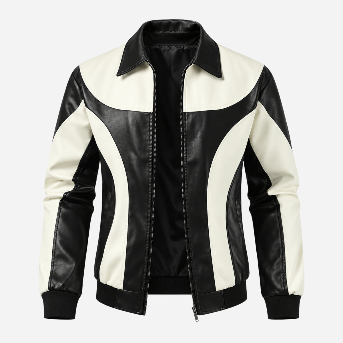 Men’s Contrast-Panel Zip-Up Bomber Jacket-Fowsa