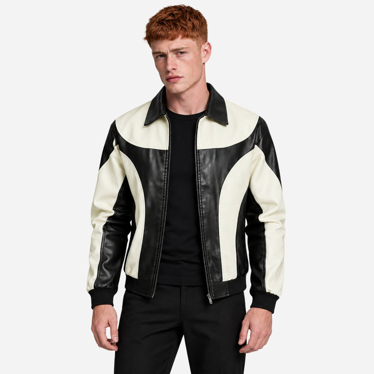 Men’s Contrast-Panel Zip-Up Bomber Jacket-Fowsa