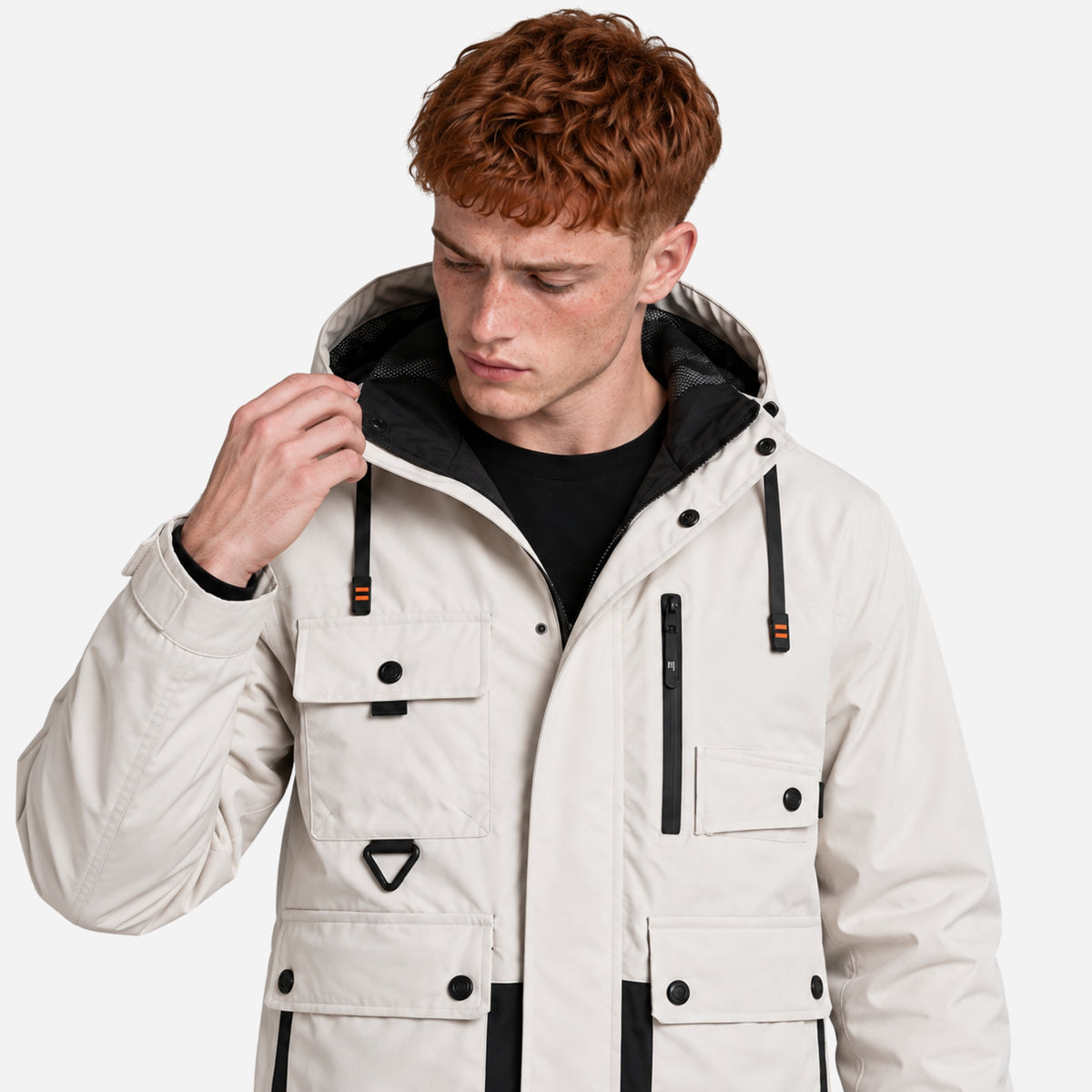 Men’s Contrast-Trim Hooded Utility Jacket-Fowsa