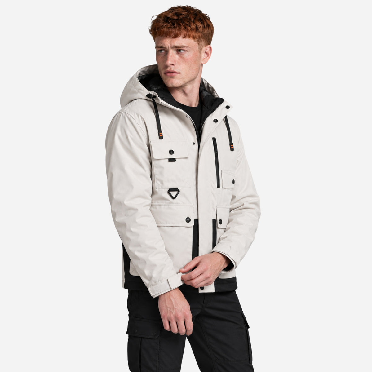 Men’s Contrast-Trim Hooded Utility Jacket-Fowsa