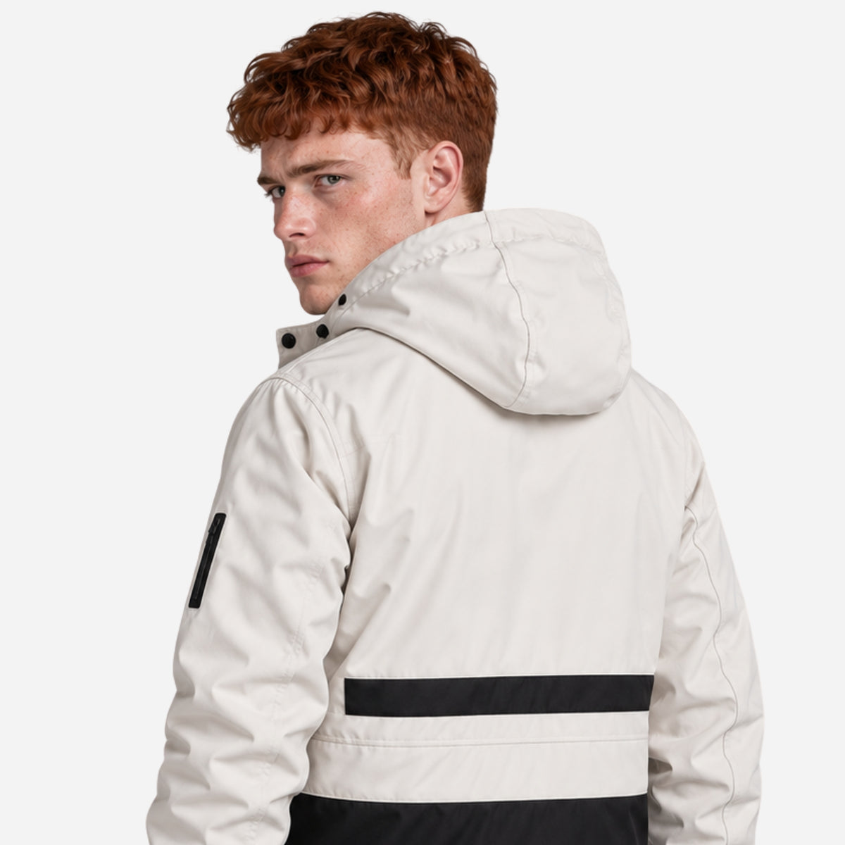 Men’s Contrast-Trim Hooded Utility Jacket-Fowsa