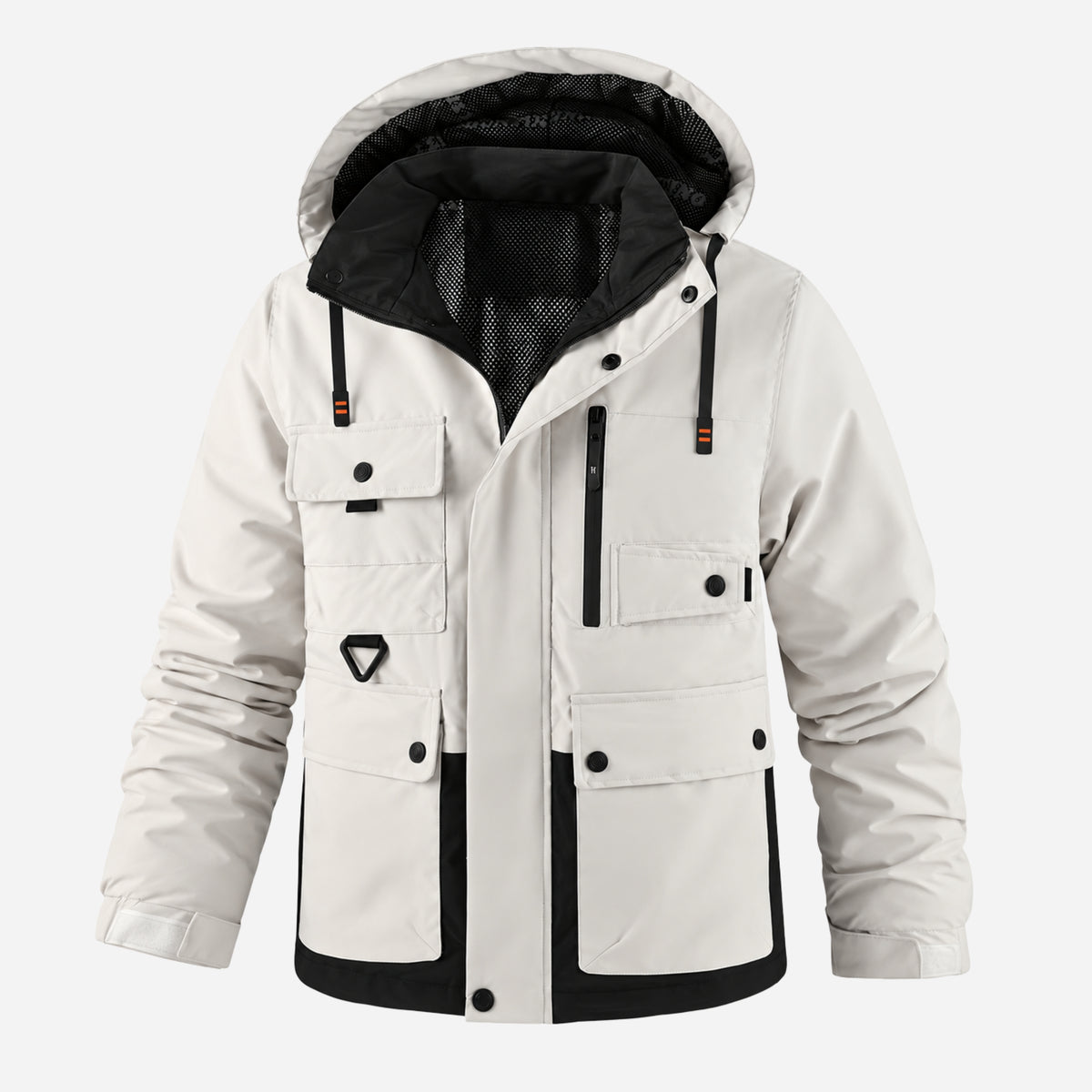 Men’s Contrast-Trim Hooded Utility Jacket-Fowsa