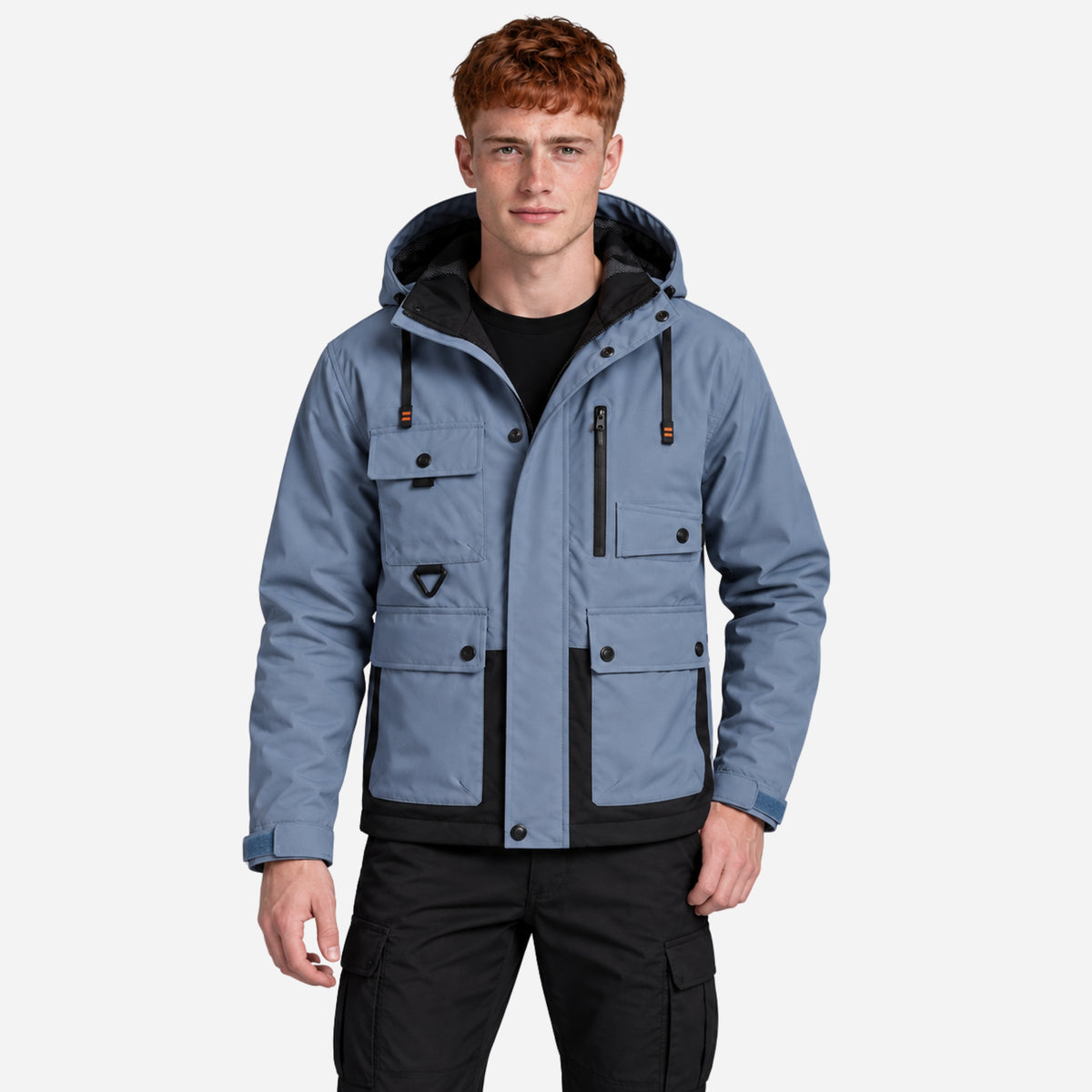 Men’s Contrast-Trim Hooded Utility Jacket-Fowsa