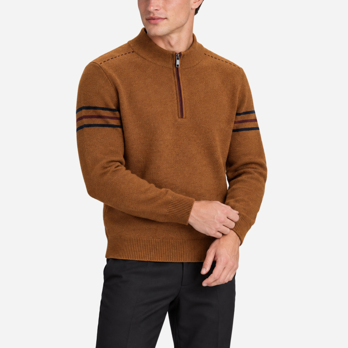 Men’s Contrast-Trim Quarter-Zip Knitted Jumper-Fowsa