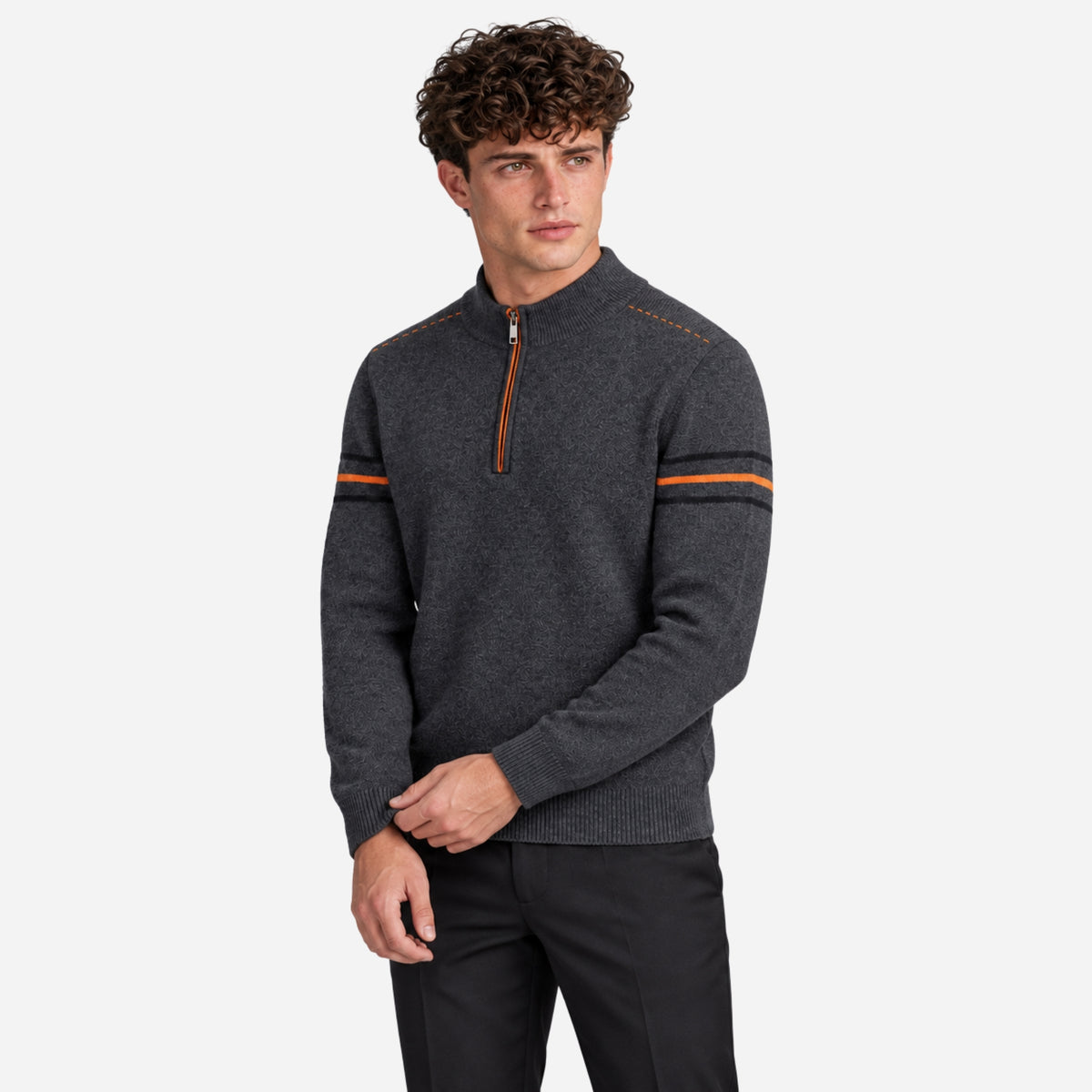 Men’s Contrast-Trim Quarter-Zip Knitted Jumper-Fowsa