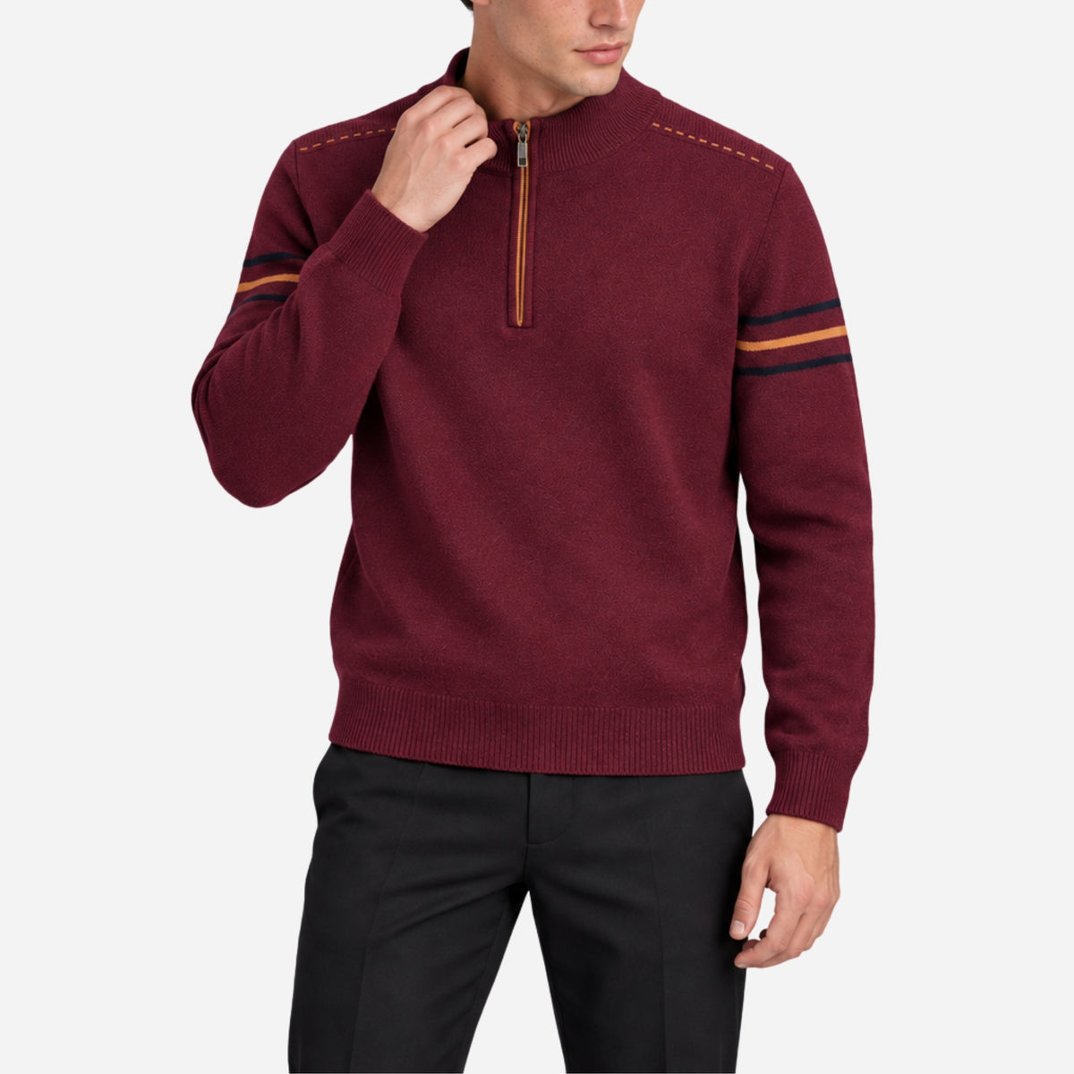 Men’s Contrast-Trim Quarter-Zip Knitted Jumper-Fowsa