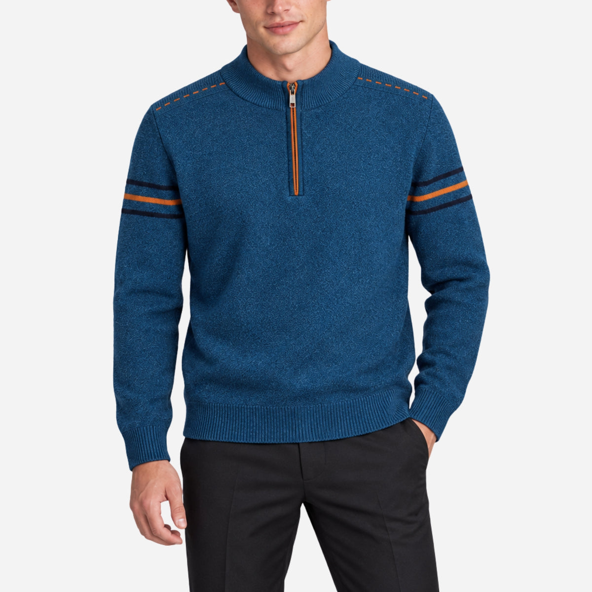 Men’s Contrast-Trim Quarter-Zip Knitted Jumper-Fowsa
