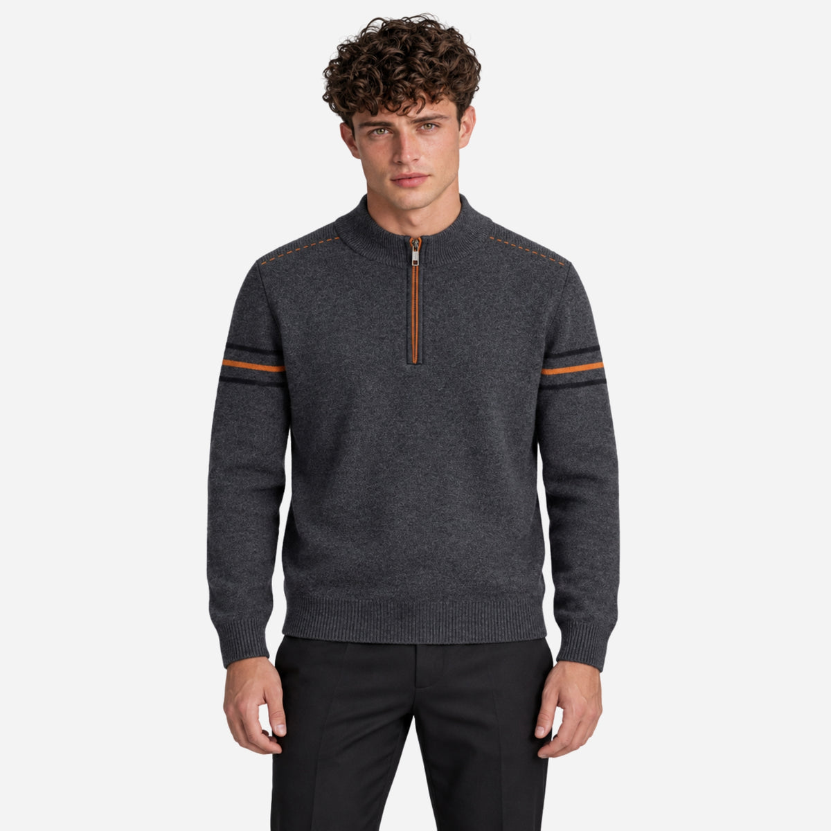 Men’s Contrast-Trim Quarter-Zip Knitted Jumper-Fowsa
