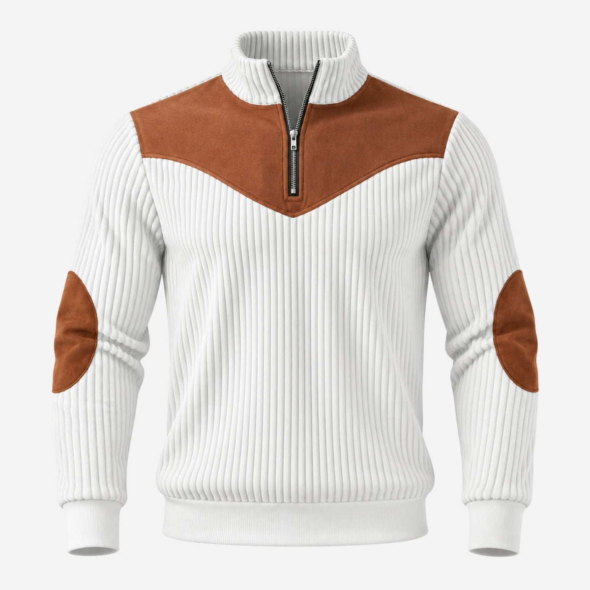 Men’s Contrast-Yoke Half-Zip Ribbed Collar Jumper-Fowsa