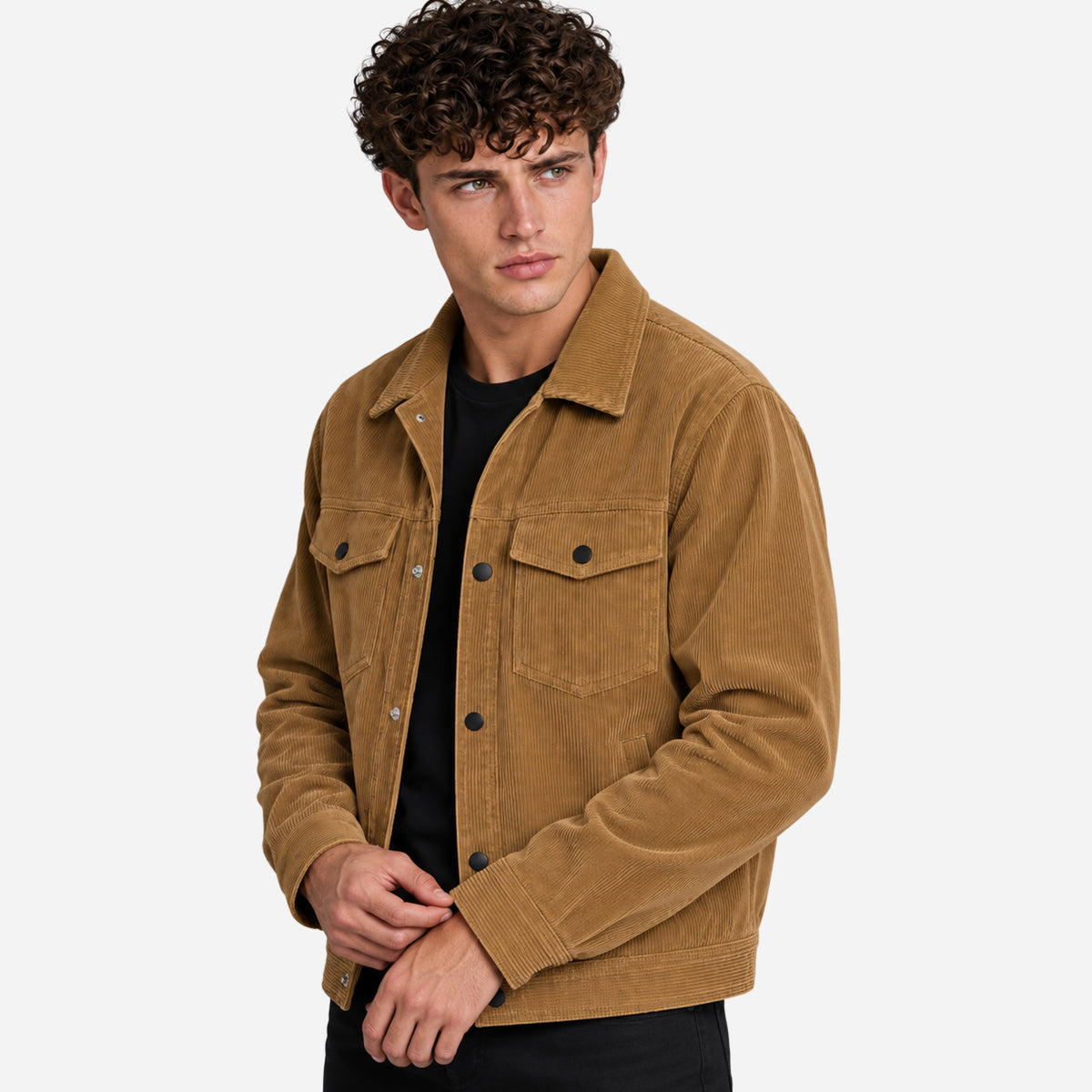 Men’s Corduroy Button-Front Utility Jacket-Fowsa