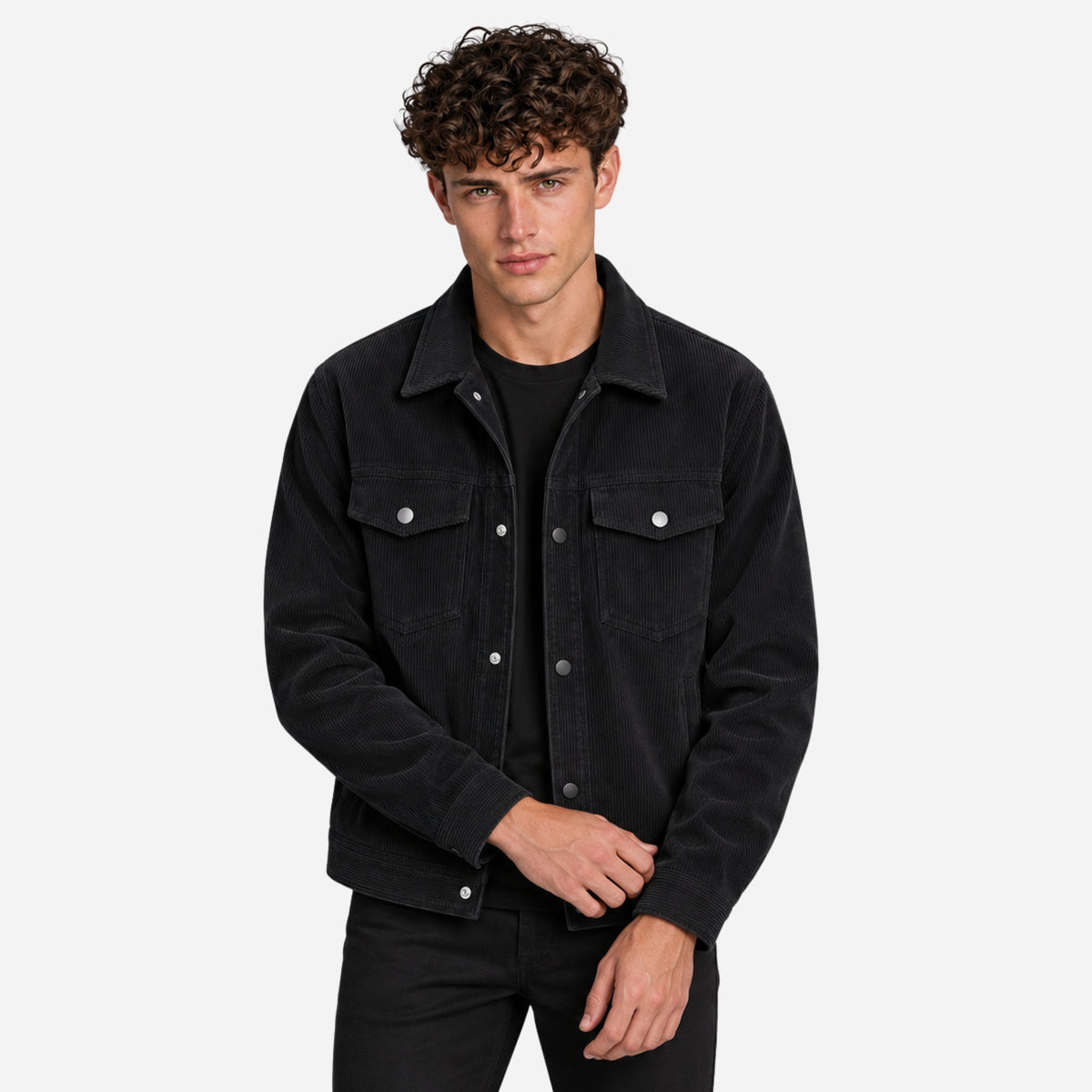 Men’s Corduroy Button-Front Utility Jacket-Fowsa