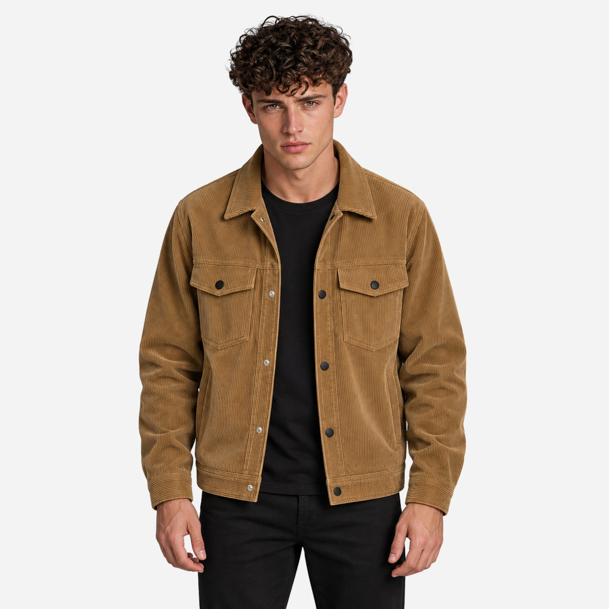 Men’s Corduroy Button-Front Utility Jacket-Fowsa