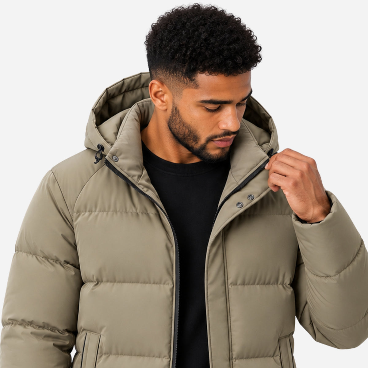 Men’s Detachable-Hood Quilted Puffer Jacket-Fowsa