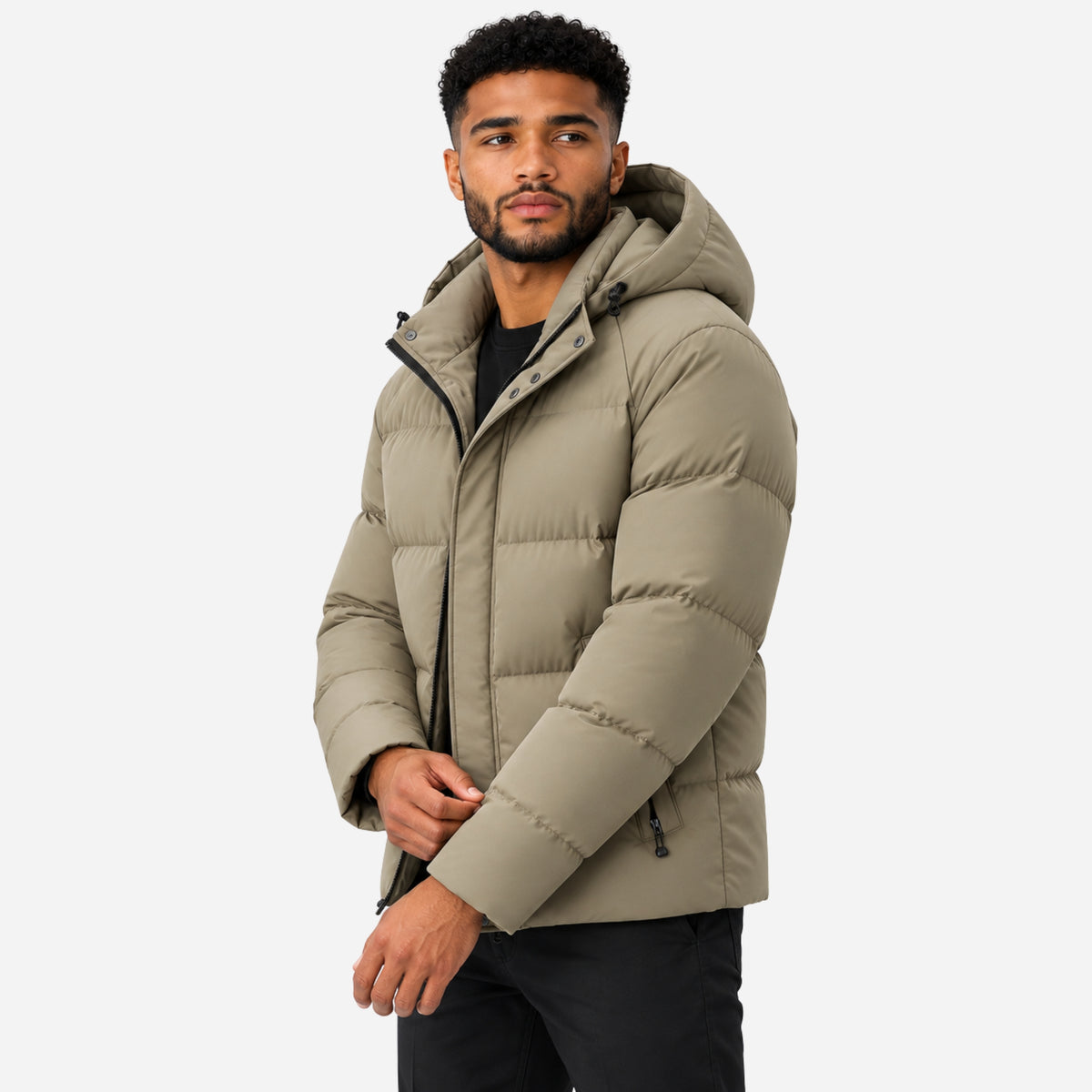 Men’s Detachable-Hood Quilted Puffer Jacket-Fowsa
