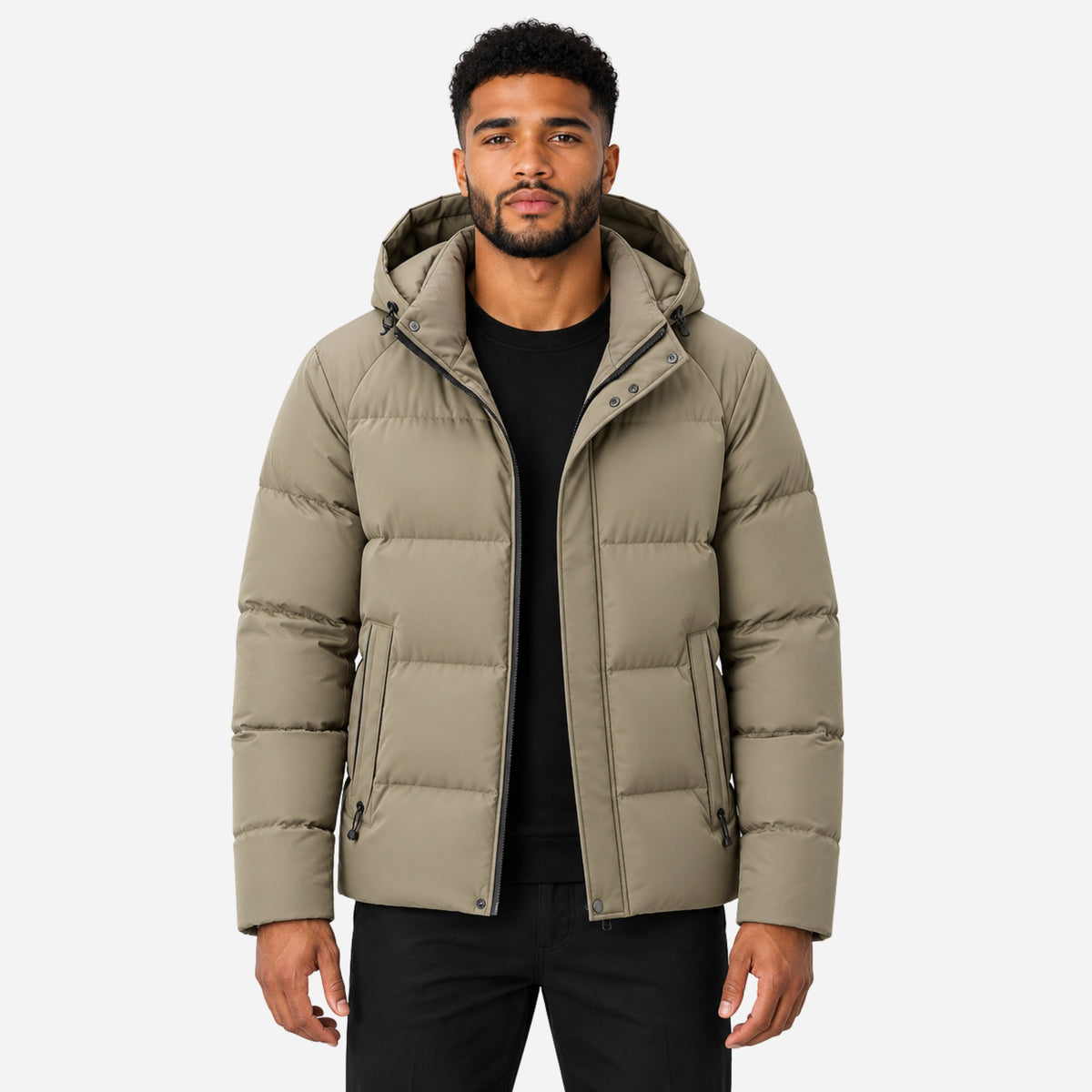 Men’s Detachable-Hood Quilted Puffer Jacket-Fowsa