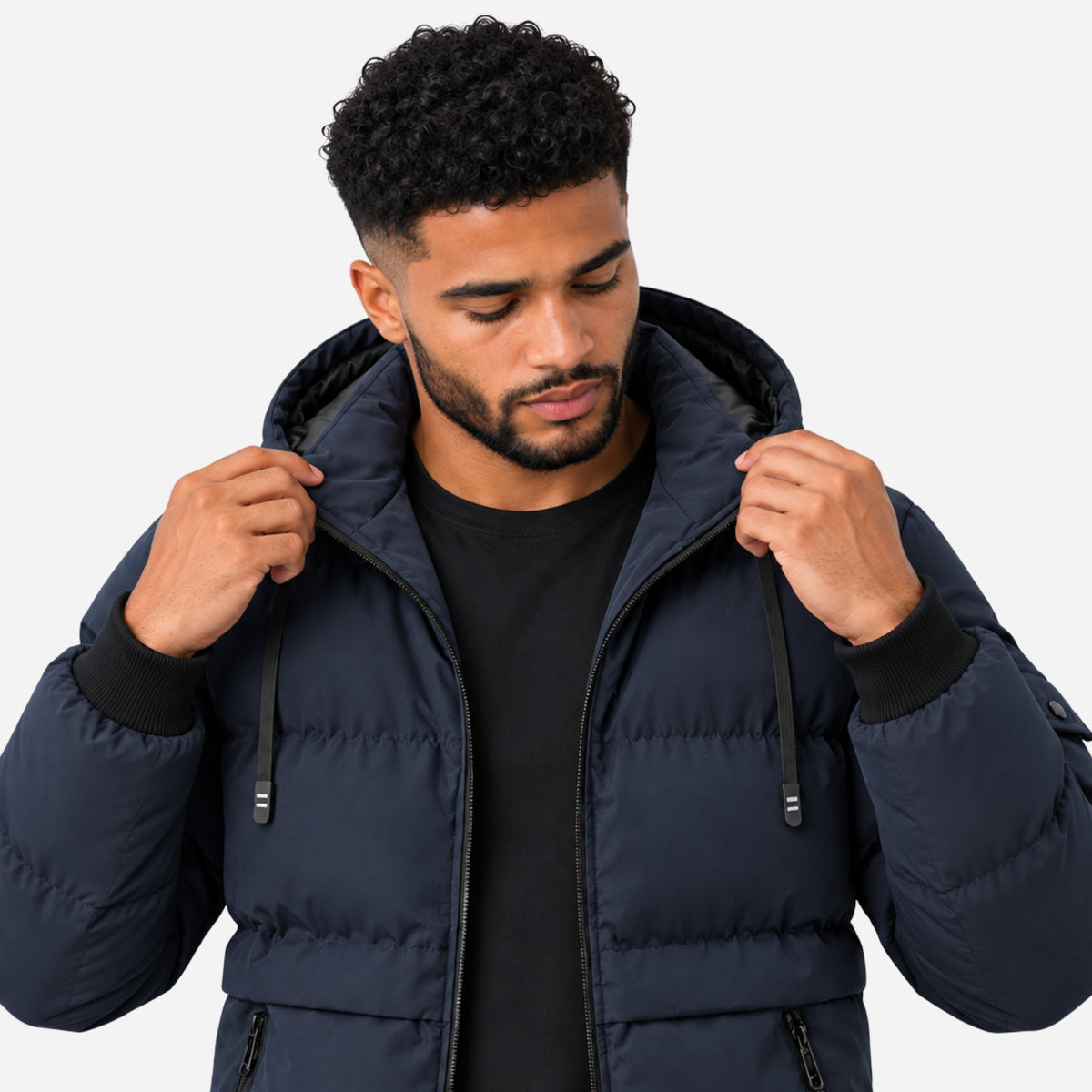 Men’s Detachable-Hood Utility Puffer Jacket-Fowsa